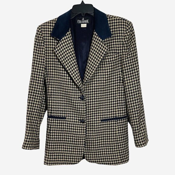 JL COLEBROOK Mohair Wool Houndstooth Blazer Women Small Navy Tan Career Business - Picture 12 of 16